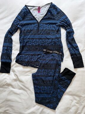 La Senza Women’s  Long Sleeve Blue & Black Patterned Pajama Set - M